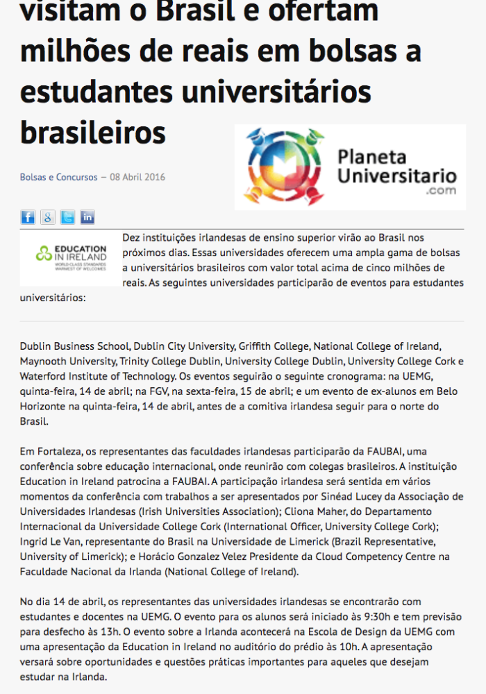 Promoting Irish delegation visit to Brazil among Brazilian universities