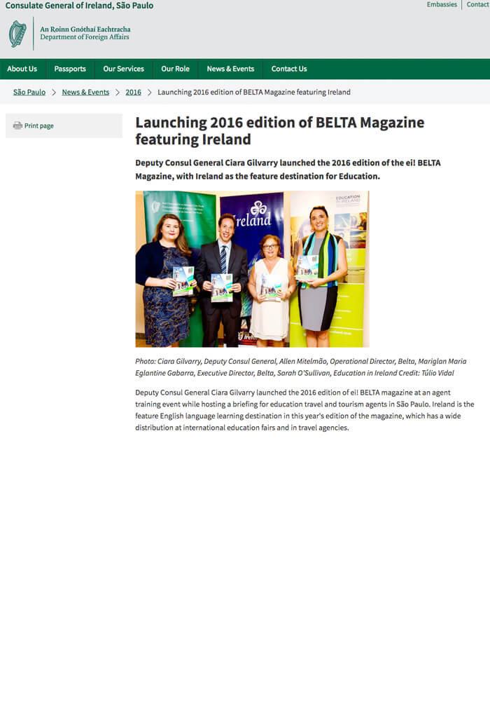 Official launch of Belta 2016 magazine, with special feature on Ireland
